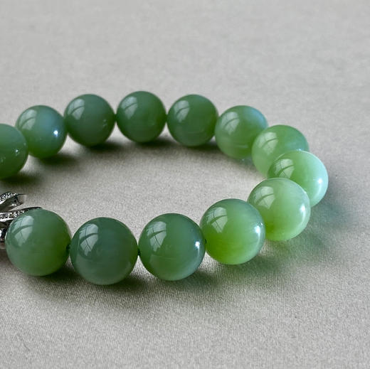 和田玉（碧玉）12mm玉珠手串/13颗 商品图3