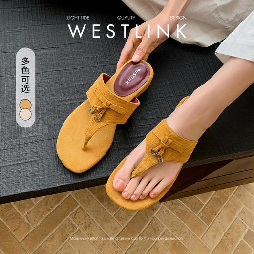 西遇平底凉拖鞋女夏季新款复古高级感休闲夹趾凉鞋外穿人字拖V0056889 商品图0