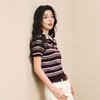 【严选】诗凡黎条纹撞色双层polo领针织衫2025秋新款时尚百搭修身短袖上衣7G7130981 商品缩略图2