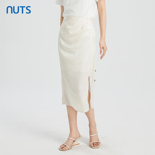 NUTS商场同款夏季高级感气质褶皱开叉长款半身裙428061539 商品图0