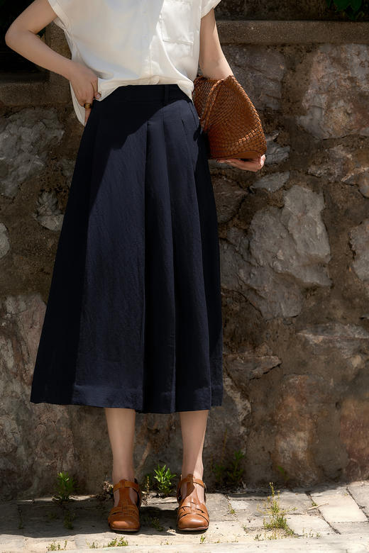 天丝亚麻山本裙裤透气凉爽 显瘦八分阔腿裤 商品图3