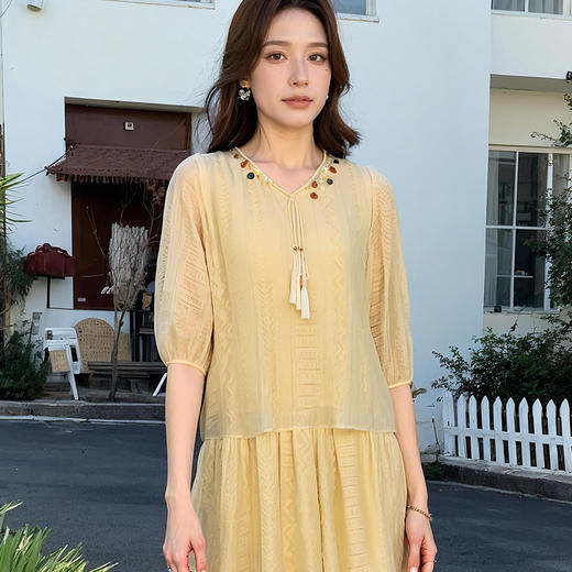 奢姿大码女装2025夏季胖妹妹时尚流苏系带设计波西米亚风两件套9952969868 商品图3