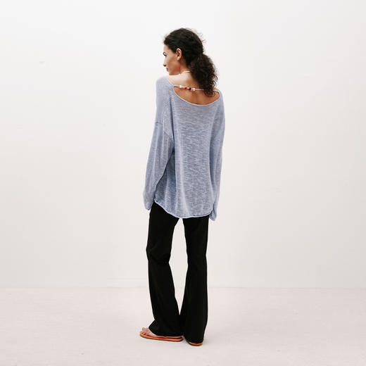 NUTH 亚麻混纺轻薄半透中长款一字肩针织罩衫女 商品图0