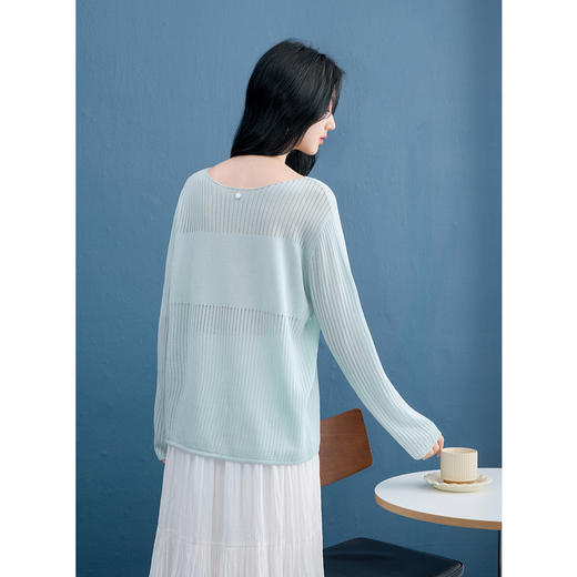 三彩2025秋季新款肌理感针织衫一字领长袖毛衫宽松套头S 商品图3