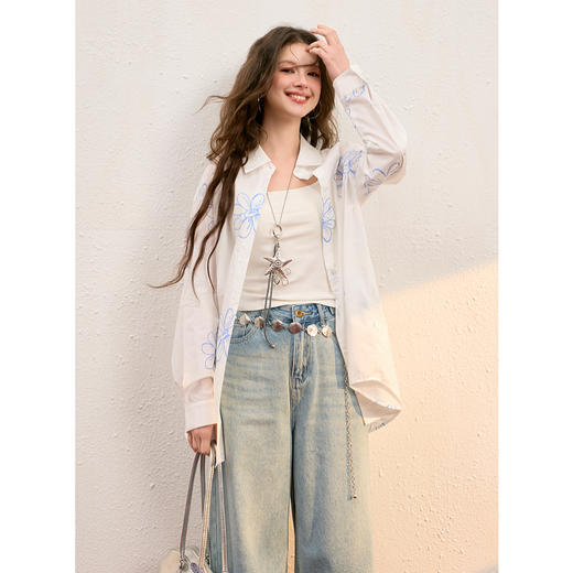 【100棉】三彩独醒2025秋季新款印花衬衫宽松休闲衬衣休闲F 商品图2