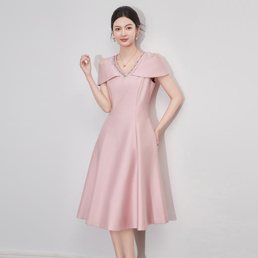 「高货wl」全新升级【铂金会员330/天猫449/差价119】(94554)洛诗琳法式轻奢钉钻连衣裙2025夏季露肩收腰显瘦裙子女 商品图0