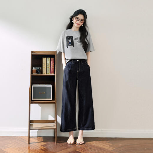 【商场同款】【萌宠系列】诗凡黎猫咪字母印花T恤2025夏新款宽松短袖3G4600621 商品图1