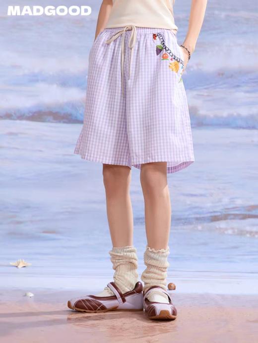 马得工地/MDGDDK252232/涂鸦裤链格子沙滩裤 商品图2