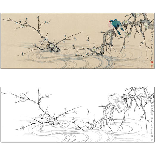 于非闇花鸟工笔画白描底稿《梅溪霜禽》临摹勾线高清打印稿FA04 商品图0
