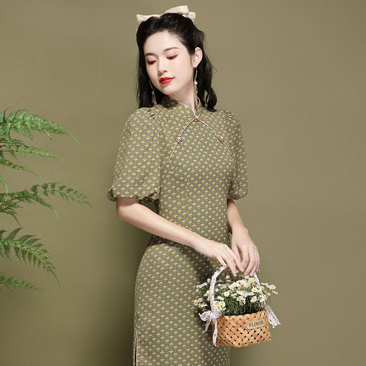 「自」全新升级【铂金会员330/天猫439/差价109】(00705)洛诗琳复古国风印花连衣裙2025夏季气质雪纺改良旗袍裙女 商品图3