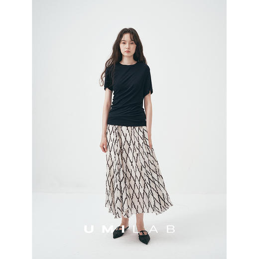 UMILAB｜定格*理性优雅莱赛尔混纺肌理感重工半松紧格纹半裙D815M 商品图2