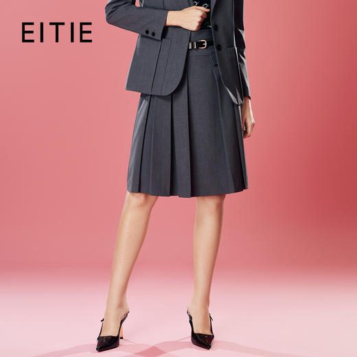 EITIE爱特爱高级感气质通勤高腰a字百褶半身裙秋季新款7906606 商品图1
