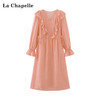 天猫同步【轻盈飘逸】拉夏贝尔/La Chapelle清新温柔气质V领荷叶花边长袖连衣裙女高腰时尚长裙春装 商品缩略图4