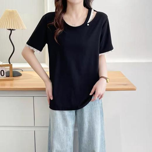 【新品特卖】25103蕾丝镂空设计感短袖T恤-喜出 商品图4