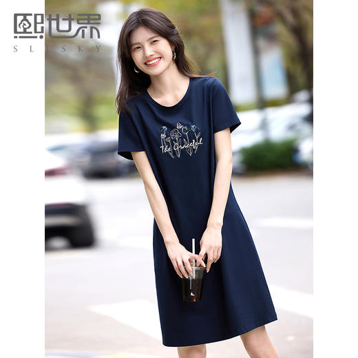 【专属特价】熙世界简约显瘦POLO裙2025夏装新品印花连衣裙短袖百搭裙子女 商品图0