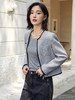 气质修身短款灰色小香风外套，撞色包边设计感上衣 商品缩略图0