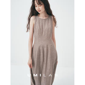 UMILAB｜流沙*侘寂美学BC私服亚麻金银丝收腰显瘦无袖连衣裙D818W