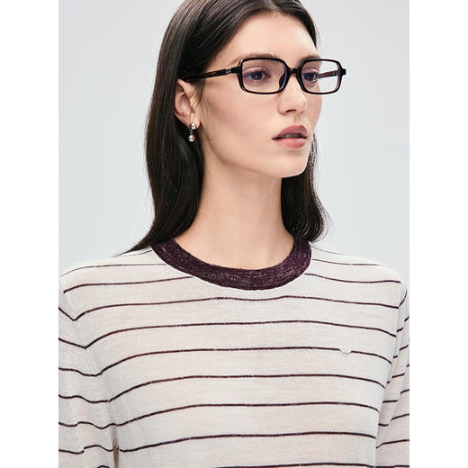 棉仓363601081-初棉春夏花纱质感条纹短袖亚麻编织T恤 商品图2