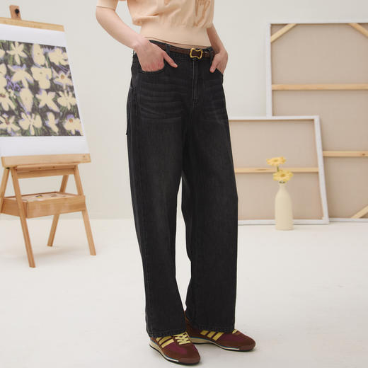 谜底牛仔裤长裤女2025秋季新品复古百搭100%水洗直筒裤253MK1234 商品图1