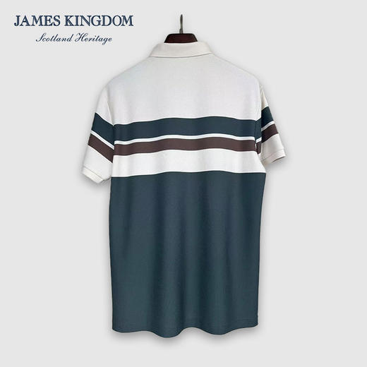 占姆士男士夏季网眼珠地棉条纹POLO翻领T恤下摆开叉新款潮流男装上衣 商品图1
