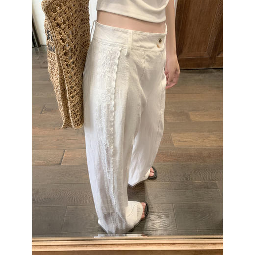 <曾小咸推荐>蕾丝白色高腰休闲阔腿裤女夏季薄款 商品图0