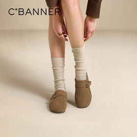 千百度复古全包勃肯鞋女款薄底一脚蹬休闲平底单鞋A25487310