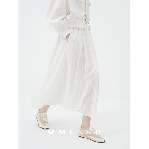 UMILAB｜清露*优雅老钱 BC同源亚麻条纹透气夹克/松紧腰半裙E253W 商品图3