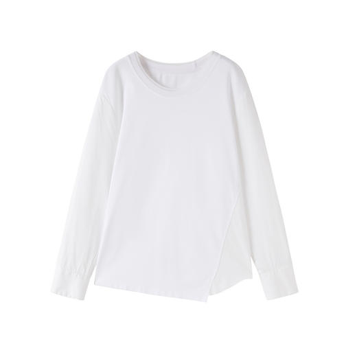 谜底T恤长袖女2025秋季新品休闲百搭创意剪裁不规则上衣253MT1103 商品图4