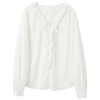 【莱赛尔】三彩2025秋季新款木耳边系带V领宽松小衫长袖衬衣上衣M 商品缩略图4