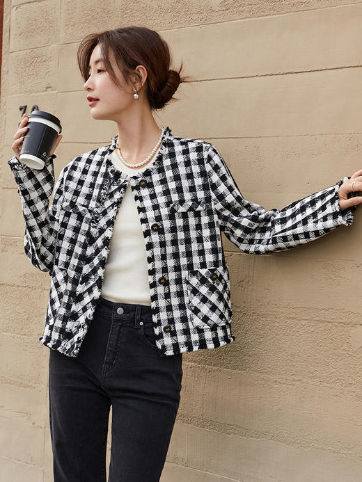 黑白格纹小香风外套，解锁精致氛围感穿搭密码 商品图0