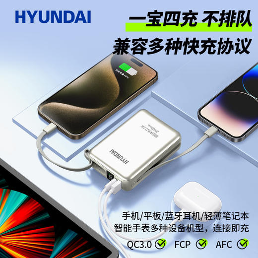 HYUNDAI 自带线快充移动电源20000毫安电源22.5W快充 T180LF 商品图5