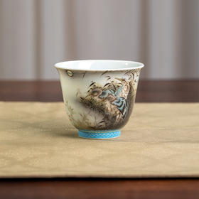 一儒堂珐琅料边芦苇白鹭铃铛杯