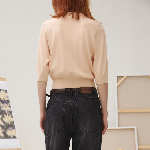 谜底套头针织衫短袖女2025秋新品复古文艺百搭绣花短款253MZ1395 商品图2