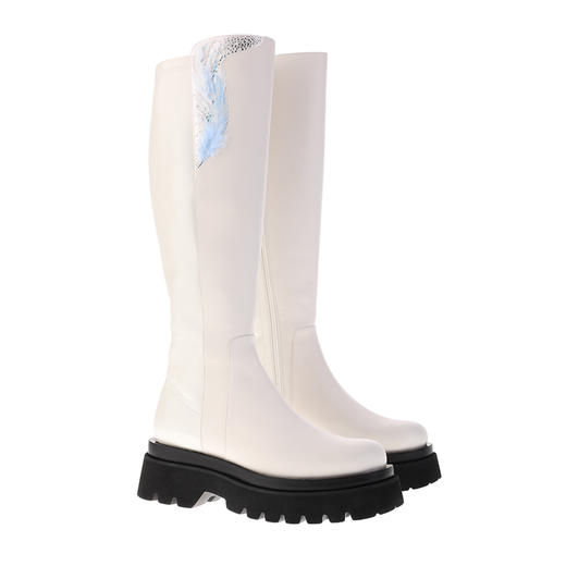 sheme景颇族原创文化女式厚底长筒靴刺绣羽毛修腿型可定制 商品图5