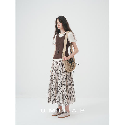 UMILAB｜定格*理性优雅莱赛尔混纺肌理感重工半松紧格纹半裙D815M 商品图4