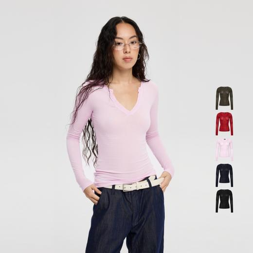 oneup天丝羊毛v领长袖 商品图0