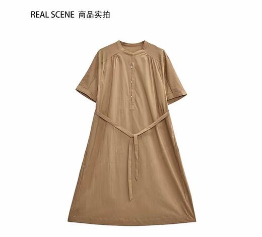 七夕福利-NO退【超值特卖】“60支精梳棉”24067卡其半开襟设计感气质连衣裙-喜出 商品图1