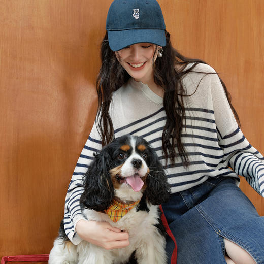 【严选】诗凡黎干爽透气条纹针织罩衫2025秋新款慵懒百搭松弛感小V领长袖7G7330931 商品图0