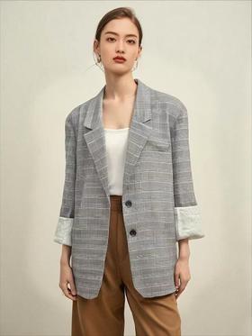 冰点价！仅限11.11！退货勿拍【超值特卖】ETH品牌格子棉➕亚麻中长西服外套M1-1-喜出