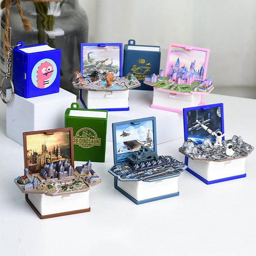 【3D立体折叠弹爆书钥匙扣】可折叠的天安门航空母舰挂件玩具 恐龙熊猫城堡圣诞迷你钥匙扣件小饰品 商品图1