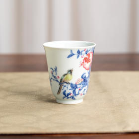 一儒堂青花加彩石榴喜鹊闻香杯