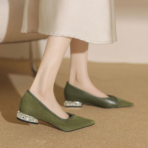 【预售5天】垫脚Q弹~法式尖头超软磨砂羊皮工作鞋水钻低跟单鞋YS&3905 商品图0