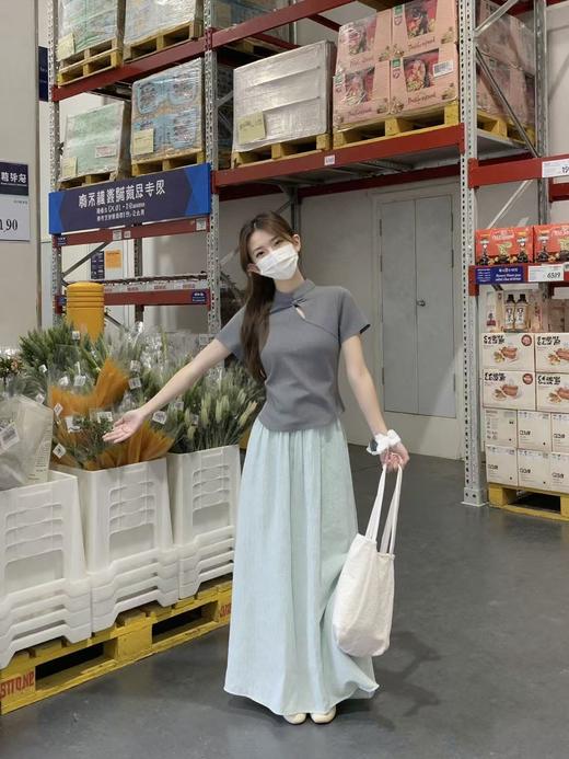 【新品特卖】3050新中式花灰镂空修身短袖T恤-喜出 商品图1