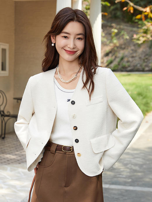 优雅气质款白色小香风外套女 多色纽扣百搭短款上衣 商品图0