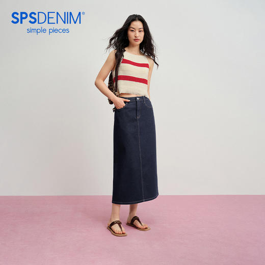 【牛仔半裙】simplepieces夏新款SPS牛仔女显瘦后开叉直筒半身裙 商品图0
