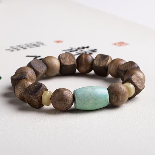 xy0459沉香+蜜蜡绿松石桶珠手串 商品图3