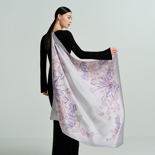 万事利“清风雅韵”88厘米双面印花大方巾 商品图0