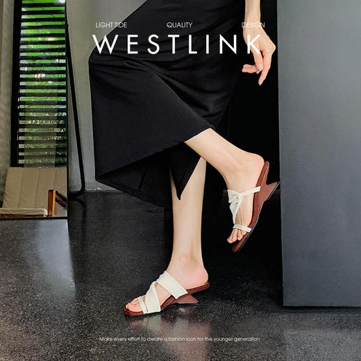 西遇法式凉拖鞋女夏外穿新款超火仙女方头一字带露趾坡跟凉鞋V0056884 商品图2