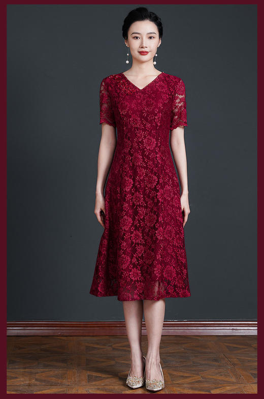 气质妈妈连衣裙，年轻洋气中长款V领40岁50岁MY92502 商品图1