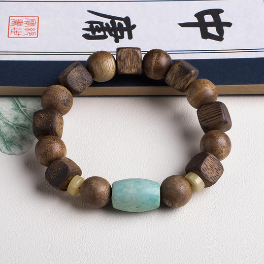 xy0459沉香+蜜蜡绿松石桶珠手串 商品图4